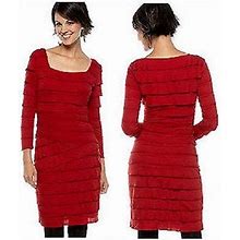 Sophie Max Studio 2B09m50 Ruby Red Tiered Stretch Knit Jersey Dress, M