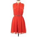 R N B Casual Dress - Mini Collared Sleeveless: Orange Print Dresses - Women's Size Medium