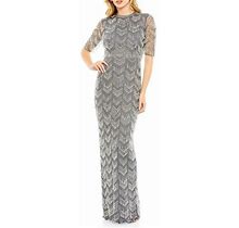 Mac Duggal Women's Beaded Fringe Column Gown - Charcoal - Size 6