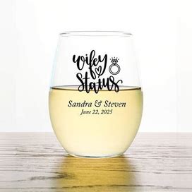 24Pcs - Personalized Stemless Wine Glass 9Oz - Wifey Status Stemless Wine Glasses - Wedding Favors - Party Favor Glassware - ST9OZ-EDPP242E