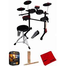 Ddrum DD Eflex Complete Electronic Drum Set With Mesh Drum Heads, Black/Red Bundle With Nylon Drumsticks (6-Pack), Microfiber Cleaning Cloth And 2 YR