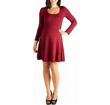 24Seven Comfort Apparel Long Sleeve A-Line Dress Maternity | Red | Maternity 2X | Dresses A-Line Dresses