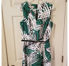 Dressbarn Dresses | Dress Barn Leave Print Sleeveless Belted Dress | Color: Green/White | Size: 12