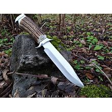 SOLD Hunting Antler Knife 5 BIG / Outdoor Bushcraft Survival Fishing Deer Stag Horn Crown Handmade Custom Knives Blade Grip Handle