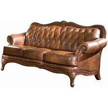 Kingfisher Lane Leather Tufted Sofa With Rolled Arms In Warm Brown ,