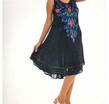 Shoreline Dresses | "One Size" Black & Blue Floral Embroidery Sleeveless Dress By Shoreline | Color: Black/Blue | Size: One Size