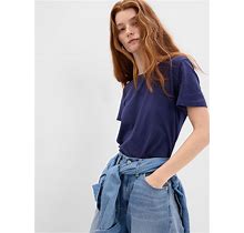 Women's Cotton Vintage Crewneck T-Shirt By Gap Navy Blue Petite Size XS