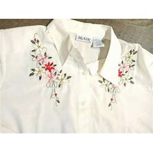 Blair Women Dress Shirt Blouse Shirt Top Embroidered Floral Long