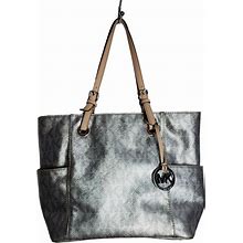 Michael Kors Mk Womens Silver Purse Large Shiny Handbag Bag Charm