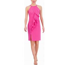 Vince Camuto Women's Laguna Crepe Bodycon Front-Ruffle Dress - Hot Pink