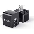 Anker 2-Pack Dual Port 12W USB Wall Charger With Foldable Plug, Powerport Mini, Black