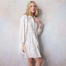 Women's LC Lauren Conrad Button Front Tiered Long Sleeve Mini Shirt Dress, Size: Medium, Natural