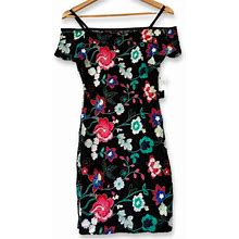 Guess Dresses | Embroidered Lace Cold-Shoulder Dress | Color: Black/Pink | Size: 4