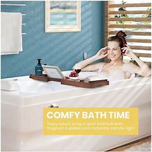 Expandable 43 Inch Bamboo Bathtub Caddy Tray With Smartphone Tablet Book Holders