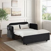 Mercer41 Mikkala 53"W Velvet Convertible Loveseat Sleeper Sofa Bed W/ USB Power Port & 2 Pillows Velvet In Gray | 34.5 H X 53 W X 32.5 D In | Wayfair