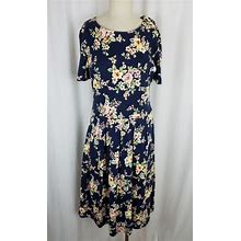 Vintage Talbots Petites Floral Pleated Jersey Knit Dress Womens Ps