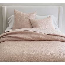 Belgian Flax Linen Floral Stitch Quilt, Twin/Twin XL, Soft Rose | Pottery Barn
