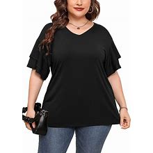 Auslook Plus Size Shirts For Women Crewneck Short Sleeve Clothing Tunic Flowy Summer Tops Loose Tees Maternity Clothes M-4X