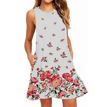 Summer Dresses 2023 Casual Dress Floral Print Sleeveless Vest Dress Pink L