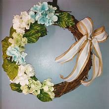 Handmade Grapevine Floral Wreath Blue White Green - Home | Color: Blue