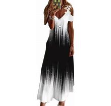 Justvh Women Summer Elegant Lace Splice Spaghetti Slip Dress Floral Print V-Neck Midi Dress
