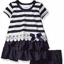 Bonnie Baby Dresses | Bonnie Baby Nautical Stripe Knit A-Line Dress Set Navy Blue Size 12 Mo Nwt | Color: Blue/White | Size: 12Mb