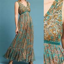Anthropologie Dresses | Anthropologie Ranna Gill Beaded Paisley Maxi Dress | Color: Gray | Size: 0
