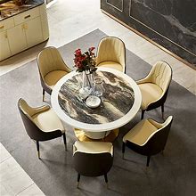 Postmodern Luxury Household 8-Person 59 Inch Marble Round Dining Table Size 8