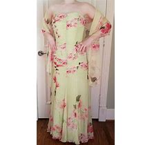 Melinda Eng Dress 8 Green Pink Floral Silk Full Length Mermaid With