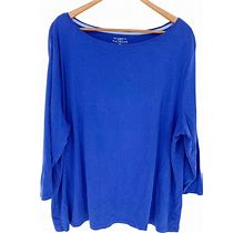 Talbots Tops | Talbots Blue 100% Pima Cotton Boat Neck 3/4 Sleeve Shirt Top Womens Plus 3X | Color: Blue | Size: 3X