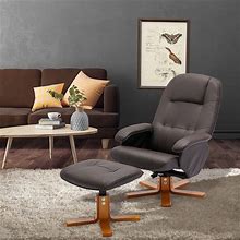 Faux Leather Recliner Chair With Ottoman, Swivel Recliner Chair - Dark Grey