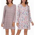 Kabento 2 Pack Long Sleeve Nightgowns For Women Soft Cotton Nightshirts Sleep Dress