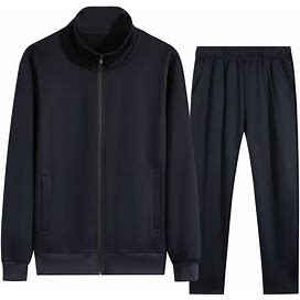 Classic Men's Athletic 2Pcs Tracksuit Set Casual Full-Zip Sweatsuits Long Sleeve Jacket And Jogging Pants Set For Gym,Navy Blue,Recommended,Temu