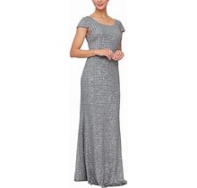 Alex Evenings Women's Long V-Neck Lace Fit And Flare Dress