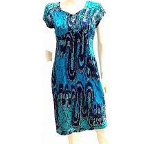 Venus Dresses | Ashro-Womens Lace Fully Lined Multi -Blue Back Zip Up Closure Midi Dress Size 10 | Color: Blue | Size: 10