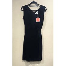 Isaac Mizrahi For Target Dress Women Small Black Midi V Neck Wrap