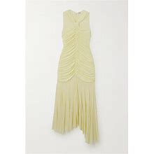 Loewe Asymmetric Gathered Crepe Midi Dress - Women - Yellow Dresses - L