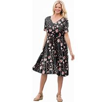 Plus Size Women's Short Crinkle Button-Front Dress By Woman Within In Black Patch Floral (Size 3X)