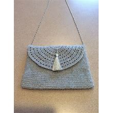 Handmade Shiny Silver Knit Bag Over The Shoulder