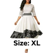Rotita Dresses | Elegant White Dress With Lace Details Size Xl | Color: Black/White | Size: Xl
