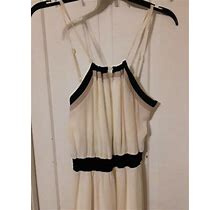 70S Style M Stripe Sun Dress Maxi Heart Soul Chiffon Cream Tan Black