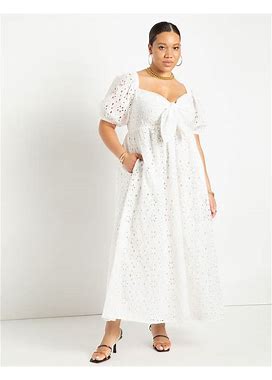 Plus Size Women's Eyelet Tie Front Maxi Dress By ELOQUII In Soft White (Size 20)