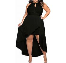 - 818 - Plus Size Hi Low Lace Overlay Halter Cocktail Casual Beach Wedding Maxi Dress