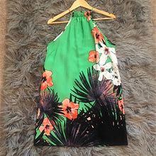 Christian Caliendo Dresses | Christian Caliendo Floral Tropical Sleeveless Halter Dress Size Medium (D015) | Color: Green/Pink | Size: M