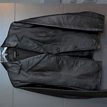 Venus Jackets & Coats | Venus Real Leather 2-Button Blazer Jacket Size S | Color: Black | Size: S
