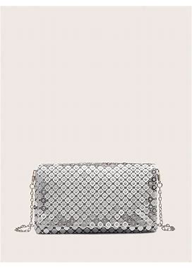 Silver Fashion Square Crossbody Bag Suitable For Daily Wear,One-Size