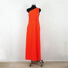 Vintage 1970S Neon Red Asymmetrical Shoulder Long Dress - Disco