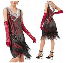 Don't Miss! Gomind Formal Dress Evening Gown Women's Party Sexy Dress Fashion Solid Color Sequin Fringe Dress Wine L