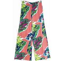 New CHICOS Watercolor Tropical Palazzo Pants Pull On Wide Leg Petite Sz 1 m 8