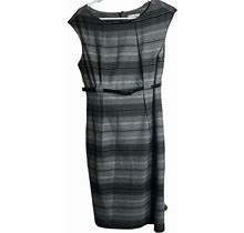 Calvin Klein Womens Gray Black Striped Belted Sheath Dress Size 10
